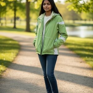 L.L. Bean Girls Green Hooded Insulated Ski Jacket Zip Size L 14-16